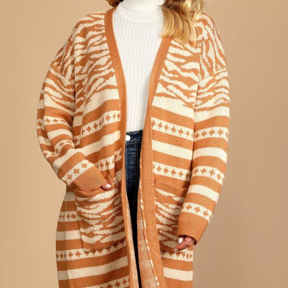 Oversized Lulus Tan + White Cardigan (S) - Picture 1 of 6